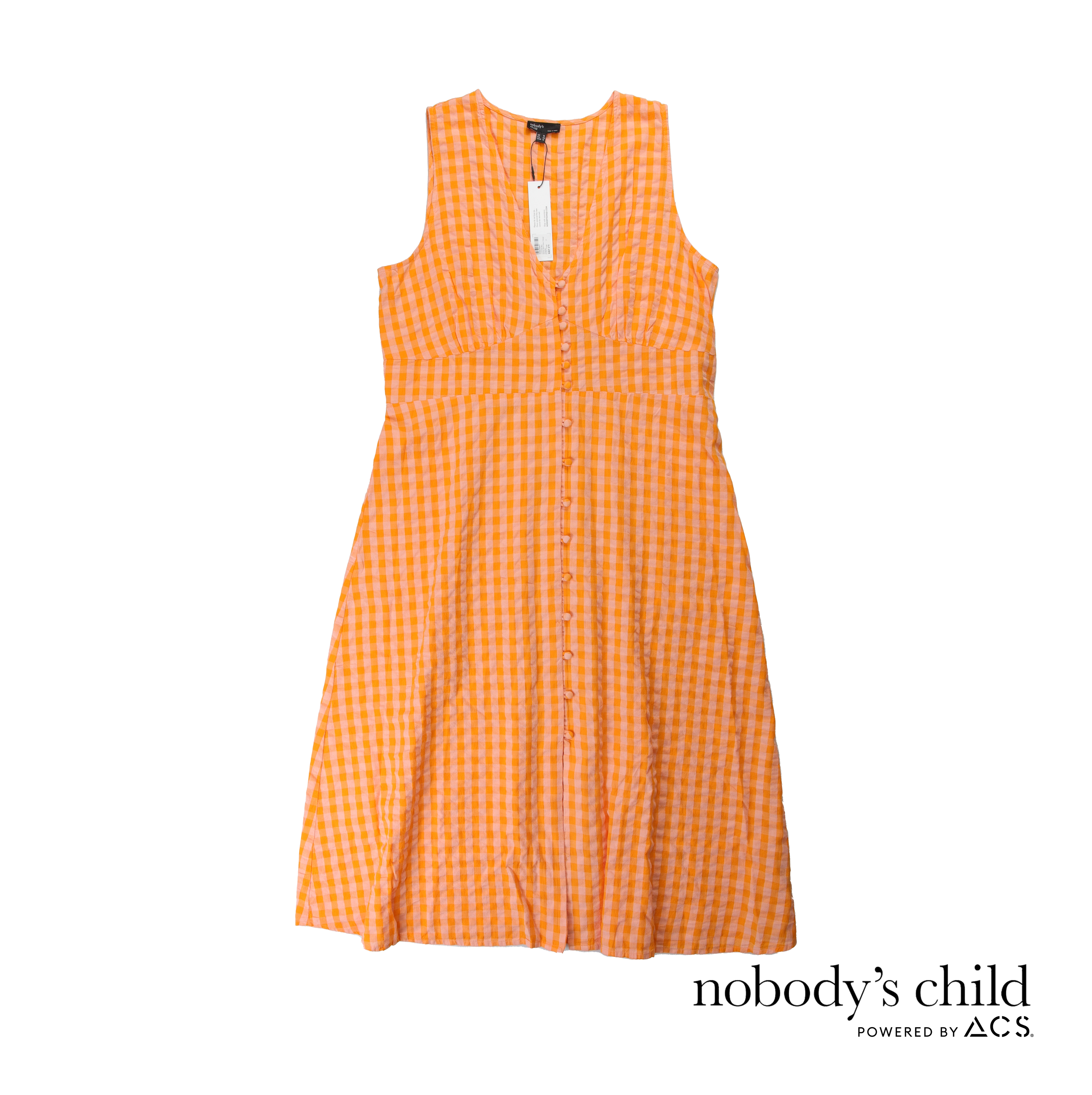 Nobody's Child Orange Gingham Check Sandra Midi Dress UK size 16